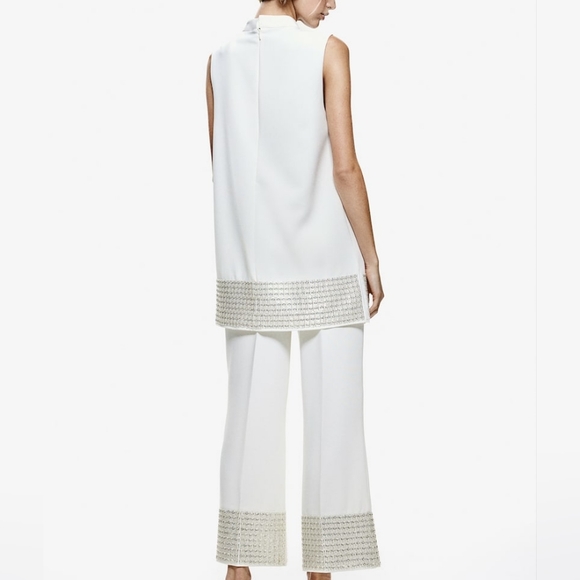 H&M Bead-embellished Top.TOP ONLY White BNWT. Pants Separately sold NO LOW BALL! - Picture 3 of 15